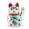 Pisica norocoasa Maneki Neko argintie pentru prosperitate si noroc, 15,5cm