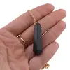 Pandantiv dublu varf cu gaura orizontala si lant auriu, Obsidian 40mm, imagine 5