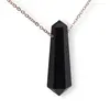 Pandantiv dublu varf cu gaura orizontala si lant auriu, Obsidian 40mm