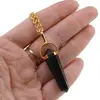 Pandantiv dublu varf cu montura si lant auriu, Obsidian 40mm, imagine 5