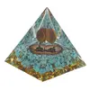 Piramida orgon Turcoaz cu simbolul celor 7 chakre in pozitia lotus si sfera Ochi de tigru, 5cm, imagine 2