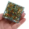 Piramida orgon Turcoaz cu simbolul celor 7 chakre in pozitia lotus si sfera Ochi de tigru, 5cm, imagine 3