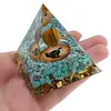 Piramida orgon Turcoaz cu simbolul celor 7 chakre in pozitia lotus si sfera Ochi de tigru, 5cm, imagine 4
