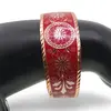 Bratara reglabila lata din cupru motive florale rosii pe fond rosu, margini texturate, imagine 3