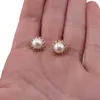 Cercei cu surub din cupru placat cu aur galben 18k, perla si zirconiu, model floare, imagine 3