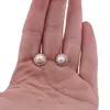 Cercei cu surub cupru placat cu aur roz 18k, Perla si montura rotunda cu zirconii, imagine 3