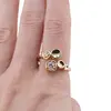 Inel reglabil din cupru placat cu aur galben 18k, model cercuri cu zirconii, imagine 3