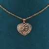 Pandantiv din cupru placat cu aur roz 18k, inima cu model floral si zirconii, imagine 2