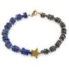 Bratara Lapis lazuli si Pirita discuri 6-7mm, Lapis lazuli sfere 4mm si steluta din Hematit auriu