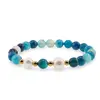 Bratara pe elastic Perle de cultura, bumbi aurii si Agat albastru dantelat sfere fatetate 8mm, imagine 2