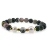 Bratara pe elastic Perle de cultura, bumbi aurii si Agat indian sfere 8mm, imagine 2