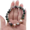 Bratara pe elastic Perle de cultura, bumbi aurii si Agat indian sfere 8mm, imagine 3