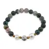 Bratara pe elastic Perle de cultura, bumbi aurii si Agat indian sfere 8mm
