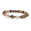 Bratara pe elastic Perle de cultura, bumbi aurii si Agat maro patat sfere fatetate 8mm, imagine 2