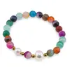 Bratara pe elastic Perle de cultura, bumbi aurii si Agat multicolor dantelat sfere fatetate 8mm