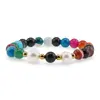 Bratara pe elastic Perle de cultura, bumbi aurii si Agat multicolor sfere 8mm, imagine 2