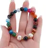 Bratara pe elastic Perle de cultura, bumbi aurii si Agat multicolor sfere 8mm, imagine 3