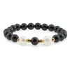 Bratara pe elastic Perle de cultura, bumbi aurii si Agat negru sfere 8mm, imagine 2