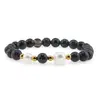 Bratara pe elastic Perle de cultura, bumbi aurii si Agat negru spider sfere 8mm, imagine 2