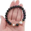 Bratara pe elastic Perle de cultura, bumbi aurii si Agat negru spider sfere 8mm, imagine 3