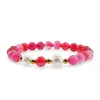 Bratara pe elastic Perle de cultura, bumbi aurii si Agat roz sfere 8mm, imagine 2