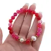 Bratara pe elastic Perle de cultura, bumbi aurii si Agat roz sfere 8mm, imagine 3