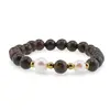 Bratara pe elastic Perle de cultura, bumbi aurii si Bronzit sfere 8mm, imagine 2