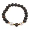 Bratara pe elastic Perle de cultura, bumbi aurii si Bronzit sfere 8mm