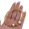 Bratara pe elastic Perle de cultura, bumbi aurii si Citrin sfere 8mm, imagine 3