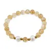 Bratara pe elastic Perle de cultura, bumbi aurii si Citrin sfere 8mm