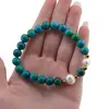 Bratara pe elastic Perle de cultura, bumbi aurii si Crisocola sfere 8mm, imagine 3