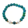 Bratara pe elastic Perle de cultura, bumbi aurii si Crisocola sfere 8mm