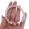 Bratara pe elastic Perle de cultura, bumbi aurii si Cuart roz sfere fatetate 8mm, imagine 3