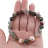 Bratara pe elastic Perle de cultura, bumbi aurii si Heliotrop sfere 8mm, imagine 3