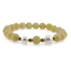 Bratara pe elastic Perle de cultura, bumbi aurii si Jad olive sfere 8mm, imagine 2