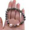 Bratara pe elastic Perle de cultura, bumbi aurii si Jasp earth sfere 8mm, imagine 3