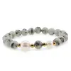 Bratara pe elastic Perle de cultura, bumbi aurii si Jasp kiwi sfere 8mm, imagine 2