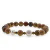 Bratara pe elastic Perle de cultura, bumbi aurii si Jasp peisaj sfere 8mm, imagine 2