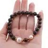 Bratara pe elastic Perle de cultura, bumbi aurii si Jasp poppy sfere 8mm, imagine 3