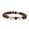 Bratara pe elastic Perle de cultura, bumbi aurii si Jasp rosu sfere 8mm, imagine 2