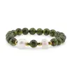 Bratara pe elastic Perle de cultura, bumbi aurii si Jasp sesame verde sfere 8mm, imagine 2