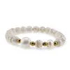 Bratara pe elastic Perle de cultura, bumbi aurii si Magnezit sfere 8mm, imagine 2