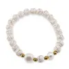Bratara pe elastic Perle de cultura, bumbi aurii si Magnezit sfere 8mm