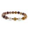 Bratara pe elastic Perle de cultura, bumbi aurii si Mookait sfere 8mm, imagine 2