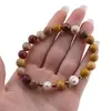 Bratara pe elastic Perle de cultura, bumbi aurii si Mookait sfere 8mm, imagine 3