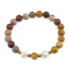 Bratara pe elastic Perle de cultura, bumbi aurii si Mookait sfere 8mm