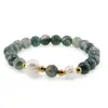 Bratara pe elastic Perle de cultura, bumbi aurii si Mossagat sfere fatetate 8mm, imagine 2