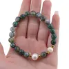 Bratara pe elastic Perle de cultura, bumbi aurii si Mossagat sfere fatetate 8mm, imagine 3