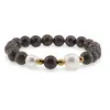 Bratara pe elastic Perle de cultura, bumbi aurii si Obsidian fulg de nea maro sfere 8mm, imagine 2