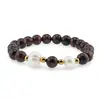 Bratara pe elastic Perle de cultura, bumbi aurii si Ochi de taur sfere 8mm, imagine 2